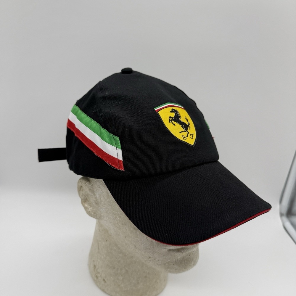 Puma Scuderia Ferrari Hat Black Three Stripe Italian Flag StrapBack Baseball Cap